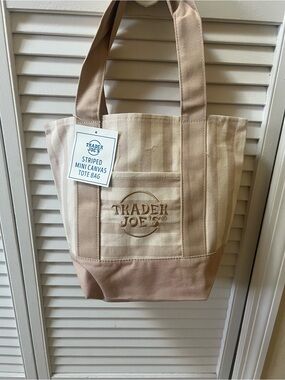 Beige Striped Canvas Tote Bag Trader Joe's Mini Tote - 2026 Drop NEW WITH TAGS